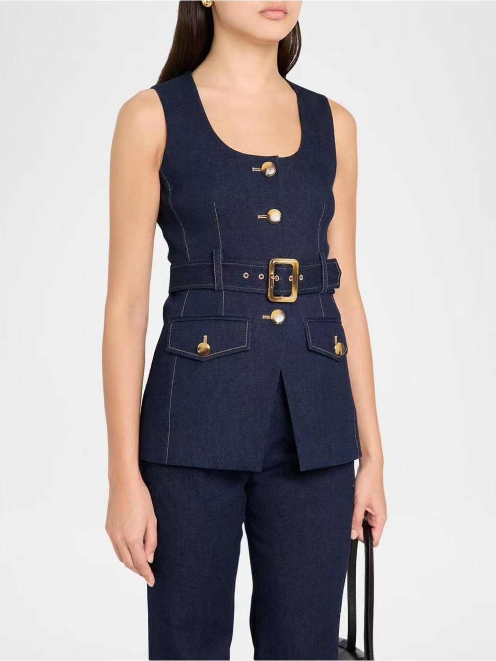 NWOT Veronica Beard Becker Belted Denim Vest, Size XS/S/M/L/XL